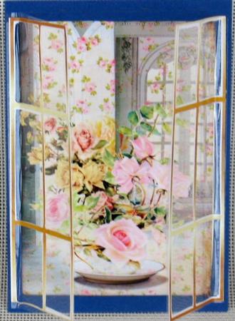 Pretty Pink Roses with Window, French Gatefold by Christiane Lions