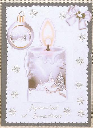 Silver Candle with Snow Scene and Bauble by Christiane Lions