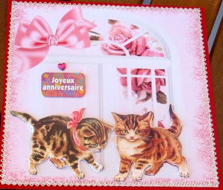 Tabby Kittens Playing in the Window with Rose 8x8 by Christiane Lions