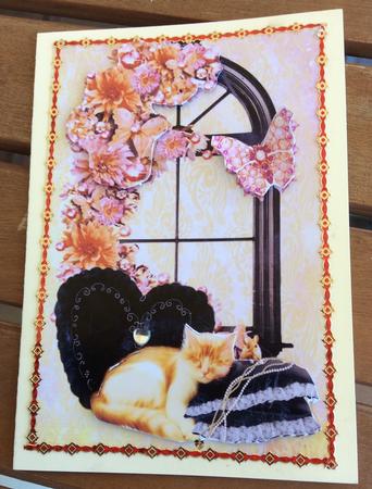 Pampered Ginger Kitten on Heart Cushion by Christiane Lions