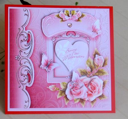 Pink Roses with Ornate Border - 8in x 8in Decoupage by Christiane Lions