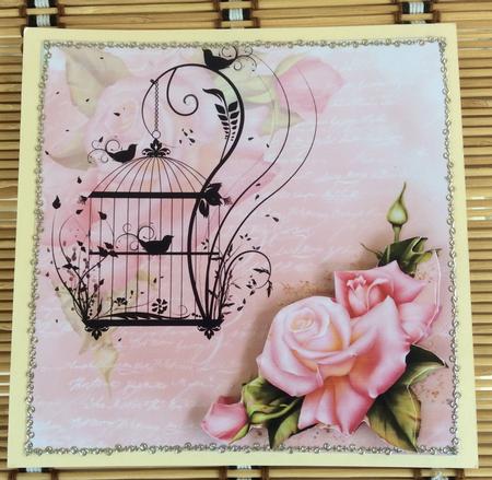 Gorgeous Pink Rose & Birdcage Silhouette by Christiane Lions