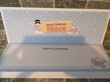 large DL Merry Christmas NIECE with Snowman 3D decoupage by Christina Smith