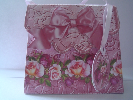 Handbag Gift Box Pink and Apricot Roses by Christine Adcock