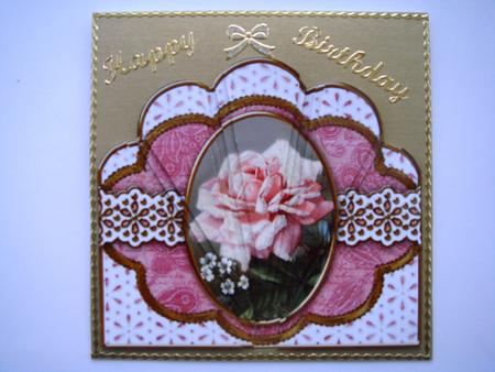 Single Pink Rose Embroidery Anglaise Scallop Deco Stacker by Christine Adcock