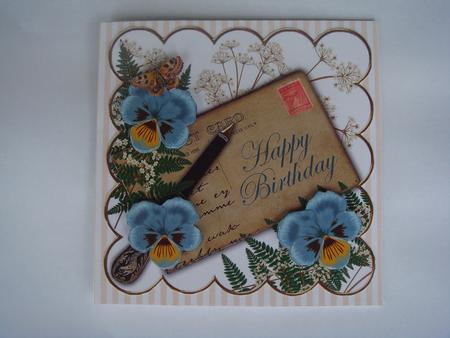 Dteal Pansy Ink Saver Happy Birthday 6in Decoupage Topper by Christine Adcock