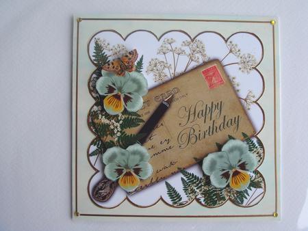 Mint Pansy Ink Saver Happy Birthday 6in Decoupage Topper by Christine Adcock