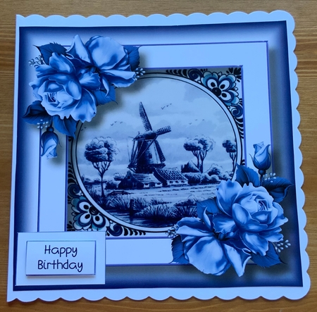 Delft Blue Tile & Roses 7 8x8 by Christine Easey