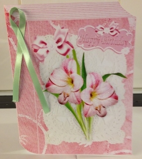 Pretty Pink Flowers on Ecru Vintage Lace Folded Book by Christine Easey