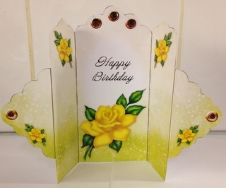 Yellow Rose - Happy Birthday - Scallop Top Tri Fold Card by Christine Easey