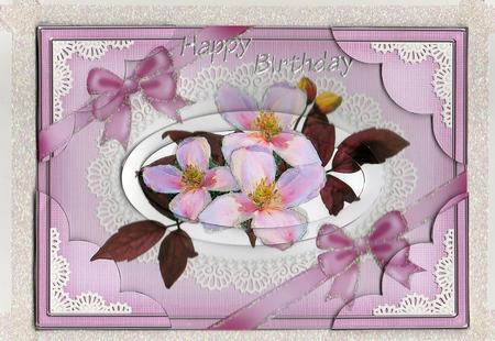 A5 Clematis Spray and Lace Scallop Corners and Pyramage by Christine Easey