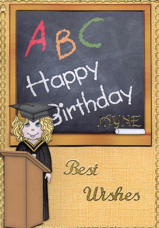 8 x 8 Happy Birthday Blackboard Scalloped Corner Topper by Christine Easey