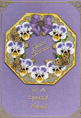 White Lilac Pansy Lemon Lace Octagon 8inch Frame Sheet by Christine Easey