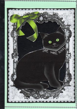 Black Cat with Green Eyes in Lace Frame A4 by Christine Easey