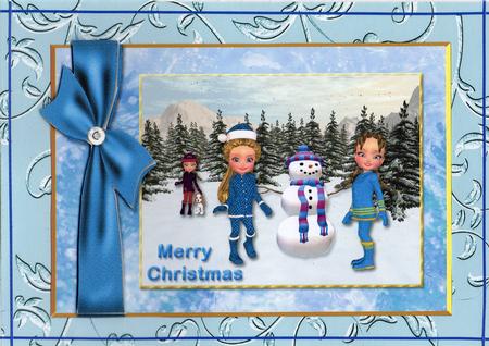 Playing in the Snow Blue Card by Christine Easey