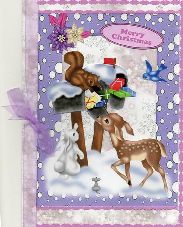 Cute Animals in Purple Snow Frame A4 by Christine Easey