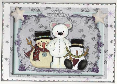 Cute Polar Bear with Two Penguins in Pretty Frame by Christine Easey