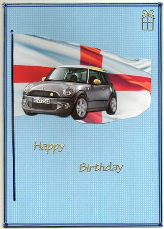 Mini Cooper on England Flag Decoupage by Christine Easey