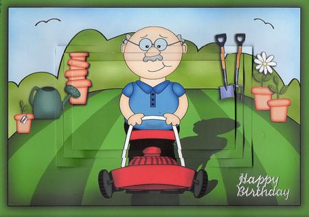 A5 Bert Does the Gardening Pyramage Topper by Christine Easey