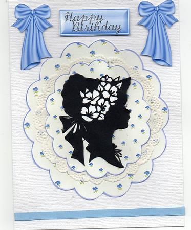 Vintage Sillouette Lady with Blue Flowered Scalloped Rocker by Christine Easey
