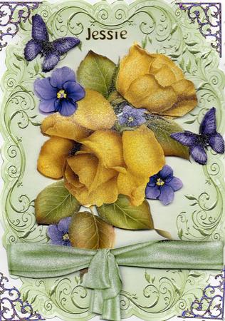 Pretty Yellow Roses and Purple Flowers by Christine Easey
