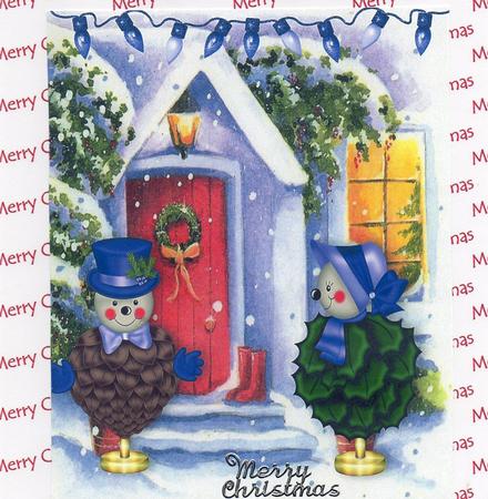 Christmas Snow Scene with Snowmen Topiary A4 by Christine Easey