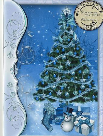 Beautiful Decorated Christmas Tree in Blue by Christine Easey
