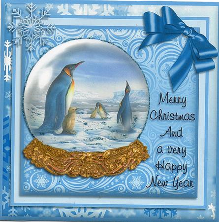 Penguin Family in a Snow Globe Card Front & Insert by Christine Easey