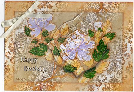 Japanese Floral Notecards 16, Peony, A5 Pyramid Card by Christine Easey