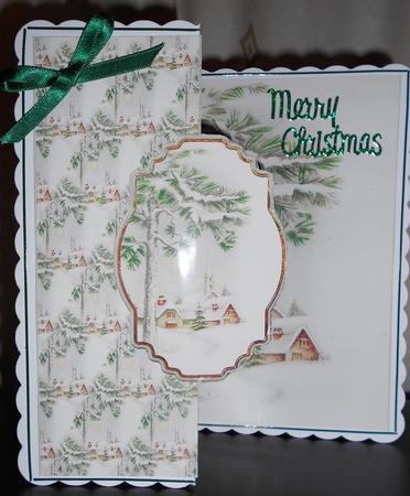 Christmas Vintage Church Scene Fold Back Card by Christine Easey