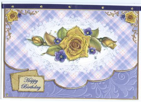 Yellow Roses on Lilac Plaid Envelope Style Card Front by Christine Easey
