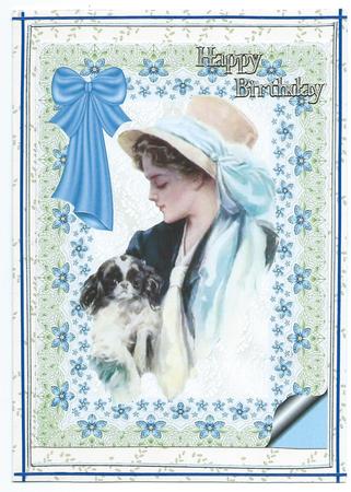 Edwardian Lady in Blue Flower Frame A4 by Christine Easey