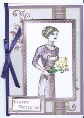 Portrait of a Lady in Blush Rose Ribbon Topper Card Front by Christine Easey