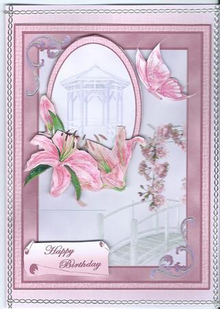 Pink Lilies and Gazebo Decoupage by Christine Easey