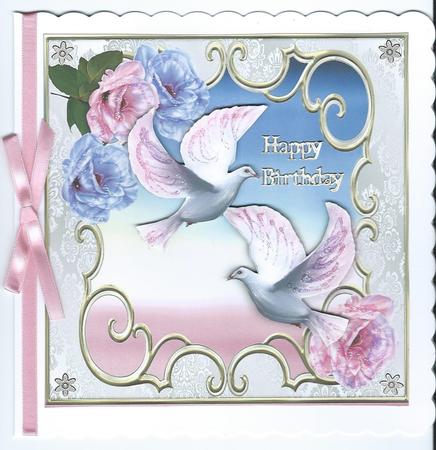 Pretty White Doves with Fantasy Flowers 8x8 by Christine Easey