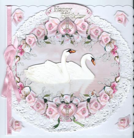 Romantic Rose Swans Round Easel Card Mini Kit by Christine Easey