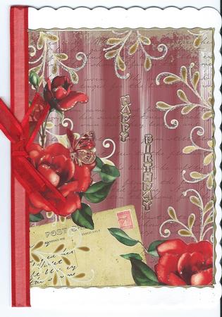 Dusky Pink Colour Red Rose Painted Postcard A4 Backing Paper by Christine Easey