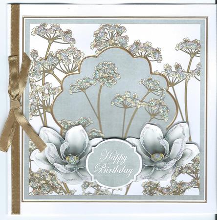 Silver Magnolia Happy Birthday 7in Time Flower Decou Topper by Christine Easey