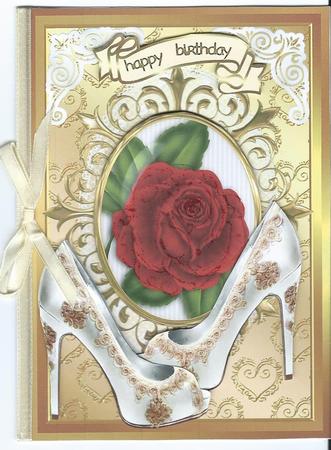 White Ornate Shoes, with Red Rose by Christine Easey