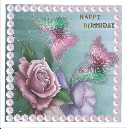 Pink Roses with Butterflies in Pearl Frame 8x8 by Christine Easey