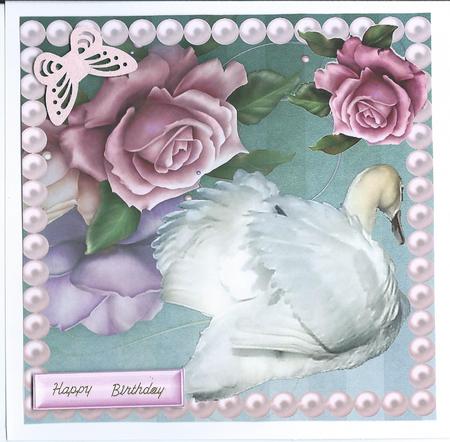 Pretty White Swan with Pink Roses 8x8 by Christine Easey