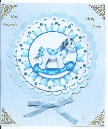 Sweet Baby Boy Rocking Horse Decoupage Card Topper by Christine Easey