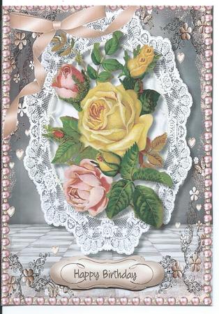 Lovelt Roses on Lace and Perals Frame  by Christine Easey