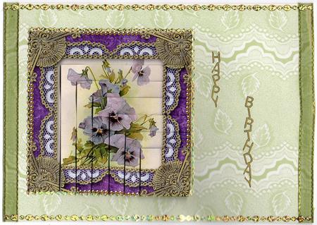 Purple Pansies Gold 5in Square One Corner Stacker by Christine Easey
