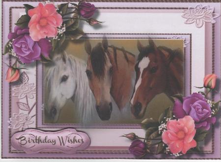 Beautiful Trio of Horses and Cerise Roses  by Christine Easey