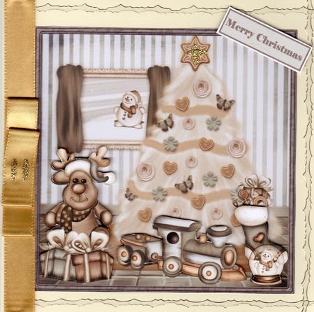 Christmas Tree and Toys Card with Decoupage by Christine Easey