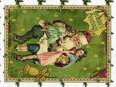 Vintage Christmas Kids on Santa's Knee Oval Pyramid by Christine Easey