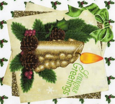 Pretty Christmas Gold Candle with Pine Cone & Holly 8x8 by Christine Easey