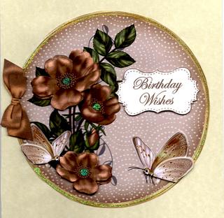 Vtea Wild Rose Birthday Wishes 7in Circle Decoupage Topper by Christine Easey