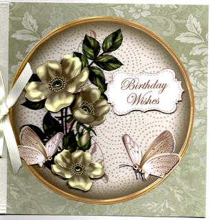 Olive Wild Rose Birthday Wishes 7in Circle Decoupage Topper by Christine Easey